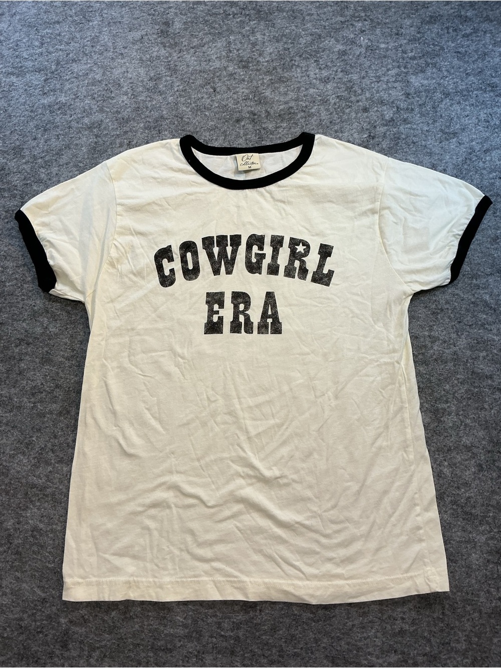 Oat Collective Cowgirl Era Tee - White with Black Ringer Graphic Size M